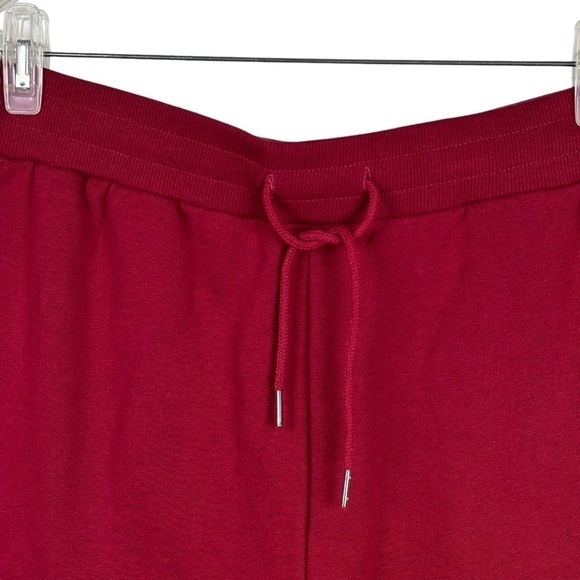 TRUE RELIGION RED DAHLIA HS FOIL LOGO FLEECE HIGH WAIST SWEAT SHORT - Picture 6 of 12